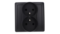 Simon Basic Gniazdo wtyczkowe z uziemieniem podwójne, monoblok, 16A, 250V, zaciski śrubowe, kompletne czarny BMGZ2/49