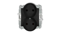 ICON Mechanizm gniazda podwójnego do ramki bez uziemienia 2x2P (przesłony torów prądowych) czarny mat 12IGPR-2p