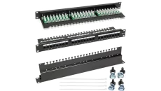 Patch panel RACK 19 kat.6 24p UTP z półką 1U czarny