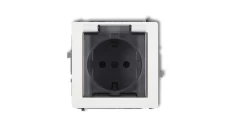 DECO Mechanizm gniazda bryzgoszczelnego z uziemieniem SCHUKO 2P+Z (klapka dymna, przesłony torów prądowych), biały mat 25DGPB-1s