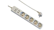 Przedłużacz 5-gniazdowy, +2xUSB 5VDC 1,5m szary, 3x1,0mm OWY / 24206