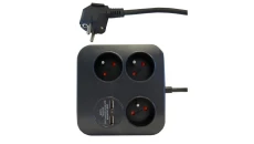 Przedłużacz Power Square 3gniazda+2USB (2,4A-12W) 1,4m 3x1,0mm OWY, grafit / 34104