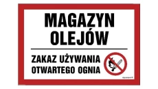 ZNAK - NC065 Magazyn olejów. Zakaz używania otwartego ognia 20 x 13,3 cm FN - Folia samoprzylepna