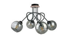 Lampa sufitowa nowoczesna 4xE27 RING BLACK/WOOD