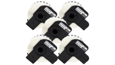 Taśma 5x DK22210 do drukarki Brother QL 29mm x 30,48mm biała taśma czarny nadruk