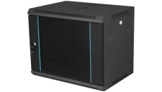 Szafka rack wisząca 19 18U 600x450, niedzielona, drzwi szklane jednoskrzydłowe, kolor czarny FLAT PACK SW-18U-600-450-N-DSJ-OP-R