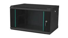Szafka rack wisząca 19 6U 600x450, drzwi szklane, kolor czarny FLAT PACK