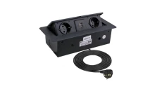 Gniazdo meblowe, blatowe 2x2P+Z 16A 230V + 2xUSB A 2,1A 5V 3m czarny KOMBI BOX