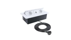 Gniazdo meblowe, blatowe 2x2P+Z 16A 230V + 1xUSB A + 1xUSB C 2,1A 5V 3m białe KOMBI BOX