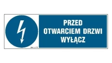 ZNAK - HF019 Przed otwarciem drzwi wyłącz - arkusz 8 naklejek - arkusz 8 naklejek 10 x 3,3 cm FN - Folia samoprzylepna