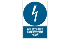 ZNAK - HE001 Wyłącz w niebezpieczeństwie 70 x 105 cm PN - Płyta 1mm