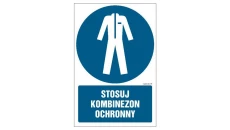 ZNAK - GL021 Stosuj kombinezon ochronny - opakowanie 10 sztuk 5 x 7,5 cm TS - Płyta TD foto.