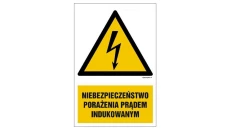 ZNAK - HA013 Niebezpieczeństwo porażenia prądem indukowanym - opakowanie 10 sztuk 5 x 7,5 cm PN - Płyta 1mm