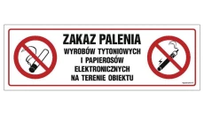 ZNAK - NC088 Zakaz palenia wyrobów tytoniowych i papierosów elektronicznych na terenie obiektu 45 x 15 cm FN - Folia samoprzylep