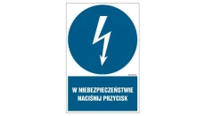 ZNAK - HE011 W niebezpieczeństwie naciśnij przycisk 15 x 22,5 cm FN - Folia samoprzylepna