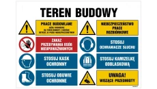 ZNAK - OI019 Teren budowy, Prace budowlane, jeżeli wchodzisz na teren budowy z dziećmi ostrzeż je przed niebezpie 105 x 70 cm ON