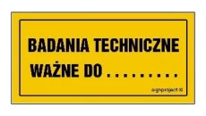 ZNAK - NC125 Badania techniczne ważne do ......... - arkusz 6 naklejek 10 x 5 cm FN - Folia samoprzylepna