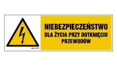 ZNAK - HB007 Niebezpieczeństwo dla życia przy dotknięciu przewodów 15 x 5 cm FN - Folia samoprzylepna