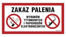 ZNAK - NC123 Zakaz palenia wyrobów tytoniowych i papierosów elektronicznych 60 x 30 cm FN - Folia samoprzylepna