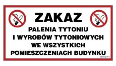 ZNAK - NC109 Zakaz palenia we wszystkich pomieszczeniach 30 x 15 cm PN - Płyta 1mm