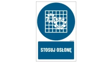 ZNAK - GL015 Stosuj osłonę 30 x 45 cm FN - Folia samoprzylepna
