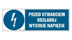 ZNAK - HF006 Przed otwarciem rozładuj wysokie napięcie - arkusz 8 naklejek - arkusz 8 naklejek 10 x 3,3 cm FN - Folia samoprzyle