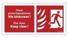 ZNAK - BC049 Drzwi przeciwpożarowe, Nie blokować ! Fire door, Keep clear ! prawostronne 30 x 15 cm PS - Płyta 1mm foto.
