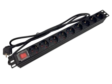 Listwa zasilająca rack 19 cali PDU gniazdo 9 x CEE 7/3 schuko wtyk CEE 7/7 z wyłącznikiem