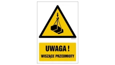 ZNAK - GF012 Uwaga - wiszące przedmioty 30 x 45 cm PN - Płyta 1mm