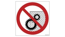 ZNAK - GB025 Zakaz zdejmowania osłon podczas pracy urządzenia 50 x 50 cm PN - Płyta 1mm