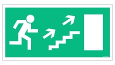 ZNAK - AC020 Wyjście ewakuacyjne w prawo schodami w górę 80 x 40 cm FS - Folia samoprzylepna foto.