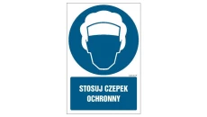 ZNAK - GL025 Stosuj czepek ochronny 10 x 15 cm FN - Folia samoprzylepna