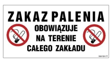 ZNAK - NC131 Zakaz palenia obowiązuje na terenie całego zakładu 80 x 40 cm FN - Folia samoprzylepna