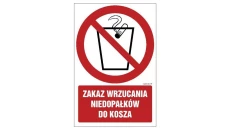 ZNAK - GC032 Zakaz wrzucania niedopałków do kosza 20 x 30 cm PN - Płyta 1mm