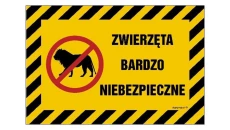 ZNAK - NC020 Zwierzęta bardzo niebezpieczne 45 x 30 cm BN - Płyta żółta 0,6mm