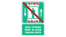 ZNAK - AC049 Zakaz używania windy do celów ewakuacyjnych 10 x 15 cm PS - Płyta 1mm foto.