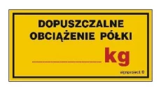 ZNAK - NC038 Dopuszczalne obciążenie półki ....... kg 20 x 10 cm FN - Folia samoprzylepna