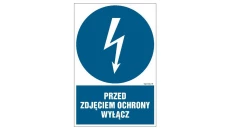 ZNAK - HE014 Przed zdjęciem ochrony wyłącz 20 x 30 cm PN - Płyta 1mm