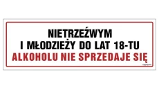 ZNAK - NC047 Nietrzeźwym i młodzieży do lat 18-tu alkoholu nie sprzedaje się 75 x 25 cm PN - Płyta 1mm
