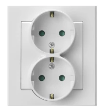 SONATA Gniazdo podwójne z uziemieniem schuko z przesłonami torów prądowych, kompletne z ramką biały mat GP-2RSP/75