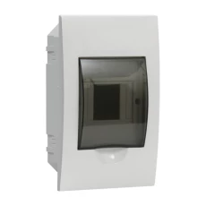 Rozdzielnica modułowa tworzywo 1x4 podtynkowa IP40 IK06 N+PE II klasa drzwi transparentne szare DB104F 1X4P/FMD biały 3840