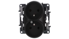 Niloe Step Gniazdo zasilające podwójne 2x2P+Z do ramek wielokrotnych, zaciski śrubowe, bez przesłony styków czarny 863532