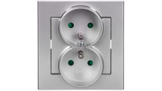 SONATA Gniazdo podwójne z/u z przesłonami srebro mat GP-2RZP/38