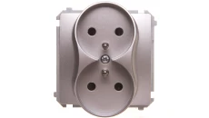 Simon Basic Gniazdo podwójne z/u z przesłonami srebrny mat BMGZ2Mz.01/43