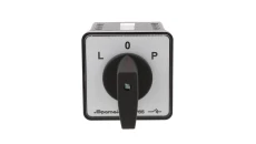 Łącznik krzywkowy 80A przełącznik zmiany kierunku obrotów L-O-P mocowany do pulpitu czoło szare pokrętło czarne SK80-3.8368\P03