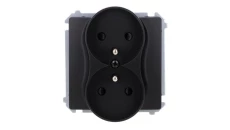 Simon Basic Gniazdo wtyczkowe podwójne z uziemieniem (moduł), z przesł. torów prądowych, zaciski śrubowe czarny BMGZ2MZ.01/49