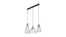 Potrójna lampa wisząca na listwie z drucianymi kloszami na GU10 z rodziny MODESTO WOOD 10158 TK Lighting