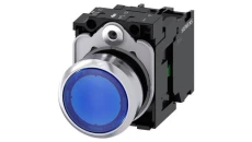 Przycisk podświetlany, 22 mm, okrągły, metalowy, błyszczący, niebieski,1 NO, moduł LED z wbudowaną diodą LED 24 V AC/DC, zacisk