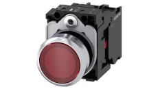 Przycisk z lampką kontrolną, 22 mm, okrągły, metal, błyszczący, czerwony, 1NC, moduł LED ze zintegrowaną diodą LED AC/DC 24V,3SU
