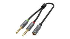 UNITEK Adapter AUX mini Jack 3,5mm 4-polowy (gniazdo) / 2x mini Jack 3,5mm (wtyk) Słuchawki + Mikrofon na kablu 20cm